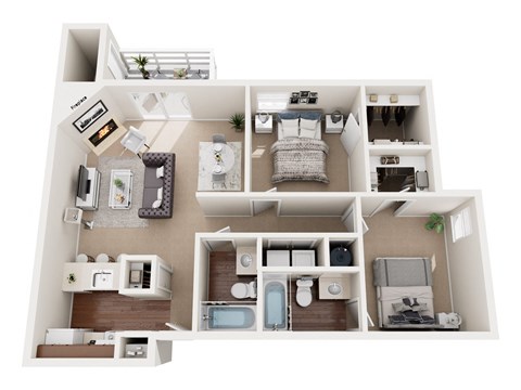 Floor plan for 2 beds, 2 baths, 929 sqft